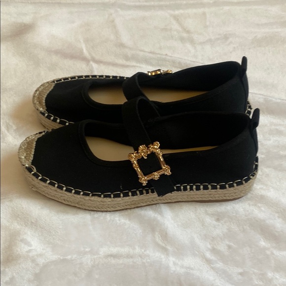 Soda Black Espadrille Flats with Gold Buckle - Picture 4 of 8